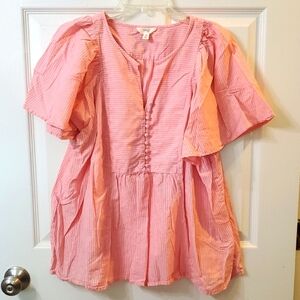 Terra & Sky Pink Striped Women's Top 0X 14w